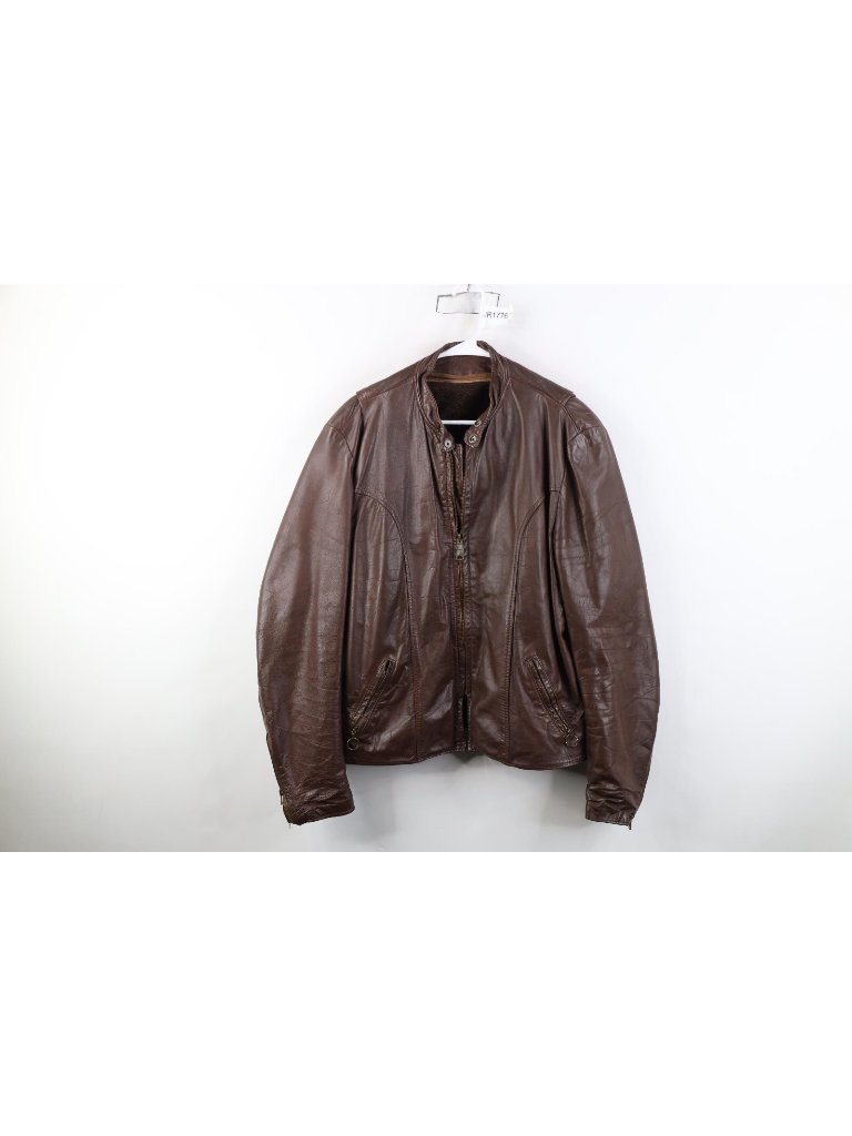 Vintage 60s Streetwear Mens 48 Lined Buckle Back Leather Cafe Bomber Jacket Usa